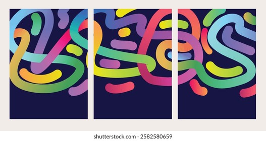  Decorative Wavy Gradient Lines Set. Abstract Gradient hand drawn bold Lines Set. Curved Rainbow Gradient Shapes with blank area for copy space paper size vector illustration