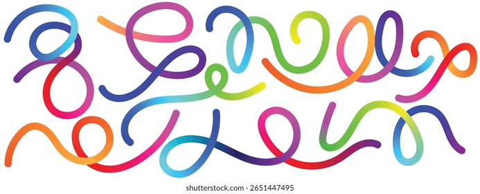 Decorative Wavy Gradient Lines Set. Abstract Gradient hand drawn bold Lines Set. Curved Rainbow Gradient Shapes with blank area for copy space paper size vector illustration.EpS10