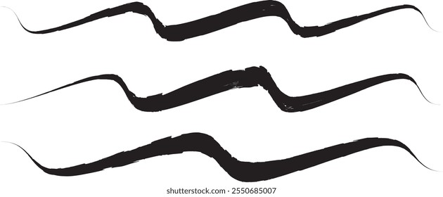 Decorative wavy line . Brush stroke waves. Abstract flow linear fluid design element .Zigzag wave. Wavy Music sounds lines. Squiggle brush stroke . Ornament design.Line art .Brush paint Vector 