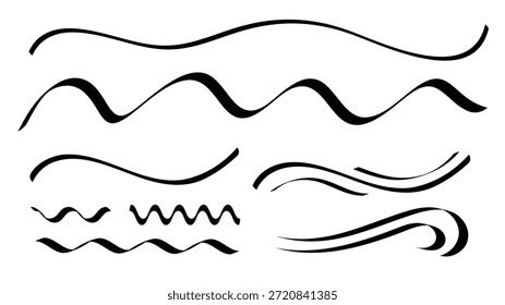 Decorativo ondulado y garabato línea Colección Vector Pack Dibujado a mano línea Abstractas divisor Set en blanco y negro