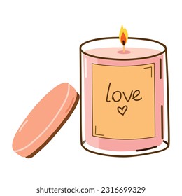 Decorative wax candle in a glass jar. Aroma lovely candle for relax and spa, for home comfort 