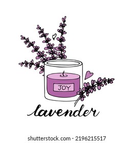 Decorative wax candles for relax and spa. Hand drawn doodle illustration. Line art vector set. Natural lavender aroma