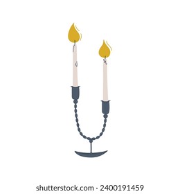 Decorative wax candles for relaxation and comfort. Candles in elegant retro candlestick. Hygge, concept of Scandinavian lifestyle. Hand drawn vector illustration.