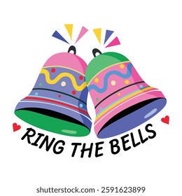 Decorative wedding bells sticker in flat style