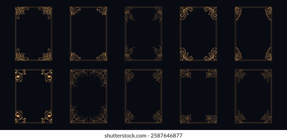 Decorative wedding frames, antique museum picture borders or deco devider. Isolated icons vector set