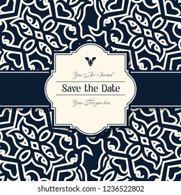 Decorative Wedding invitation cards baroque style blue and beige