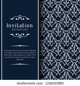 Decorative Wedding invitation cards baroque style blue and beige