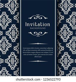 Decorative Wedding invitation cards  or Card template with baroque style blue and beige. Luxury postcard for Wedding, Bridal, Valentine's day, greeting cards, Birthday Invitations