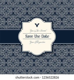 Decorative Wedding invitation cards  or Card template with baroque style blue and beige. Luxury postcard for Wedding, Bridal, Valentine's day, greeting cards, Birthday Invitations