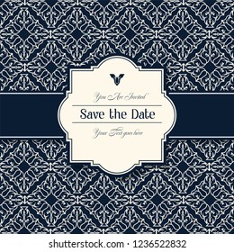 Decorative Wedding invitation cards  or Card template with baroque style blue and beige. Luxury postcard for Wedding, Bridal, Valentine's day, greeting cards, Birthday Invitations