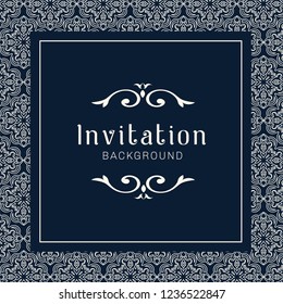 Decorative Wedding invitation cards  or Card template with baroque style blue and beige. Luxury postcard for Wedding, Bridal, Valentine's day, greeting cards, Birthday Invitations