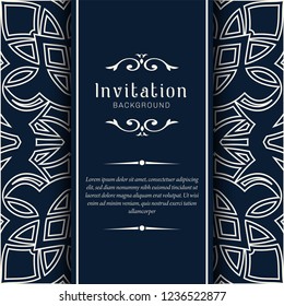 Decorative Wedding invitation cards  or Card template with baroque style blue and beige. Luxury postcard for Wedding, Bridal, Valentine's day, greeting cards, Birthday Invitations