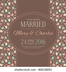 Decorative wedding invitation with colorful flowers. 