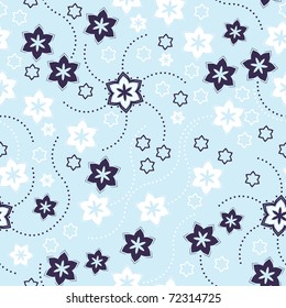 Decorative white and blue flowers - seamless pattern