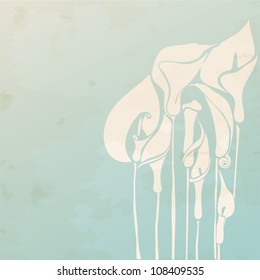 Decorative  white calla flower on the aged background. Delicate wedding design. Vector pattern for greeting card or invitation.