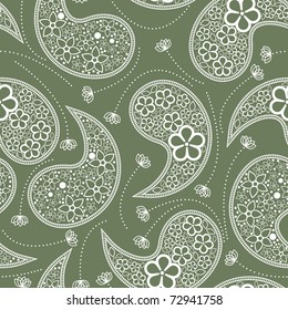 Decorative white elements on green background - seamless pattern