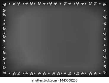 Decorative white frame of hearts and dots on chalkboard background 