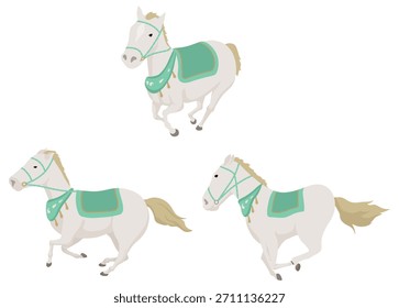 Conjunto de caballo blanco decorativo. Ilustración vectorial