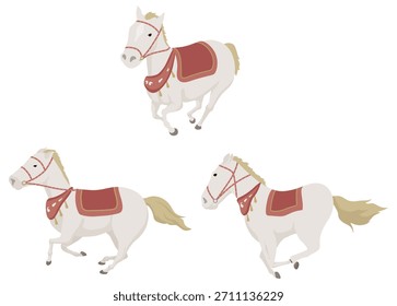 Conjunto de caballo blanco decorativo. Ilustración vectorial