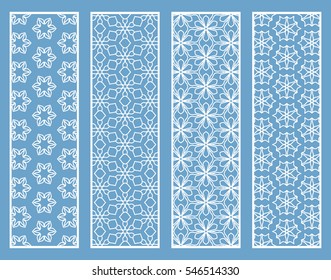 Decorative white lace borders patterns. Tribal ethnic arabic, indian, turkish ornament, bookmarks templates set. Isolated design elements. Stylized geometric floral border, fashion collection