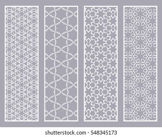 Decorative white lace borders patterns. Tribal ethnic arabic, indian, turkish ornament, bookmarks templates set. Isolated design elements. Stylized geometric floral border, fashion collection