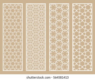 Decorative white lace borders patterns. Tribal ethnic arabic, indian, turkish ornament, bookmarks templates set. Isolated design elements. Stylized geometric floral border, fashion collection