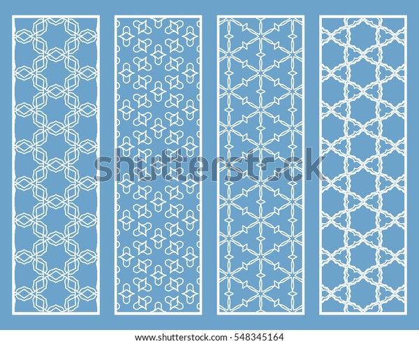 Decorative white lace borders patterns. Tribal\
ethnic arabic, indian, turkish ornament, bookmarks templates set.\
Isolated design elements. Stylized geometric floral border, fashion\
collection