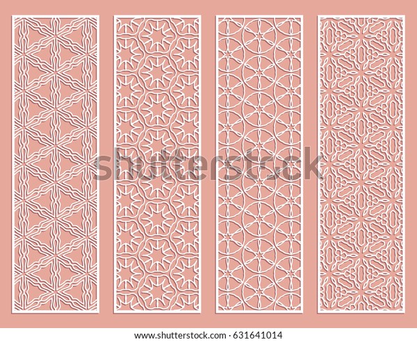 Decorative white lace borders patterns. Tribal\
ethnic arabic, indian, turkish ornament, bookmarks templates set.\
Isolated design elements. Stylized geometric floral border, fashion\
collection