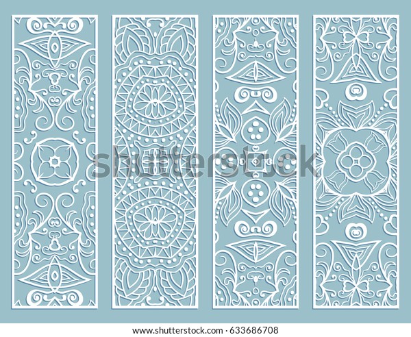 Decorative white lace borders patterns. Tribal
ethnic arabic, indian, turkish ornament, bookmarks templates set.
Isolated design elements. Stylized geometric floral border, fashion
collection