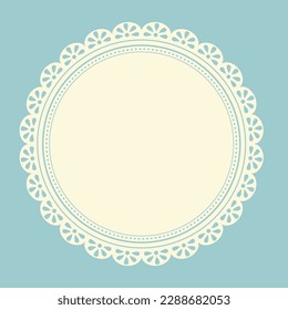 Decorative White lace Doilies. Openwork round frame on a pink background. Vintage Paper Cutout Design. Vector illustration