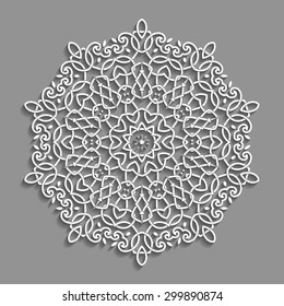 Decorative White Ornament on Grey Background with Shadows