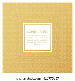 Decorative white pattern on golden background with place for text. Square design template for packaging, fashion, greetings, cover, wedding etc. Vector illustration.