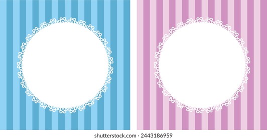Decorative White Round Frame on Blue Striped Background. Graphic elements and frames concept vector art
