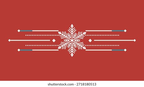 Decorative white snowflake text divider with teal accents on red background, winter holiday ornament vector illustration