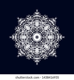 Decorative white vector ornamental rosette on dark background