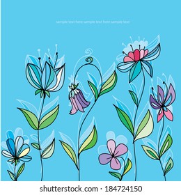 decorative wild flowers in a meadow, background with text