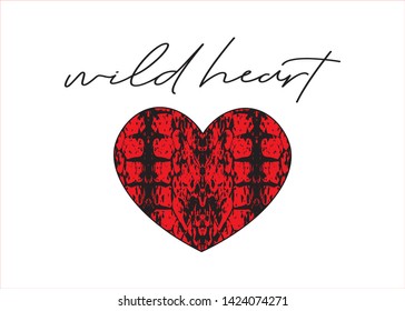 Decorative Wild Heart Text with Heart Shaped Snake Skin Pattern for Fashion Prints