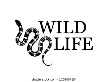 Decorative "wild life" text with snake vector