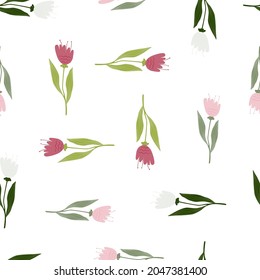 Decorative wildflower seamless pattern isolated on white background. Elegant botanical design. Floral ornament. Nature wallpaper. For fabric, textile print, wrapping, cover. Vector illustration.