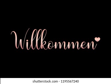 Decorative "Willkommen" Text with Heart Icon, Black and Pink Design