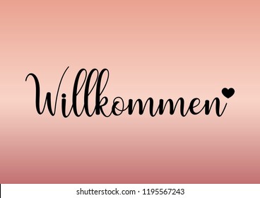 Decorative "Willkommen" Text with Heart Icon, Black and Pink Design