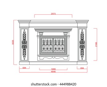  Decorative window vector line work with dimension on white background