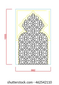 Decorative window vector line work with dimension on white background
