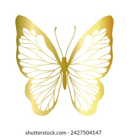 Decorative winged insect of a golden butterfly. Vector graphics.