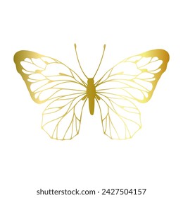 Decorative winged insect of a golden butterfly. Vector graphics.