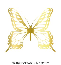 Decorative winged insect of a golden butterfly. Vector graphics.