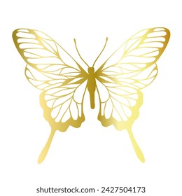 Decorative winged insect of a golden butterfly. Vector graphics.