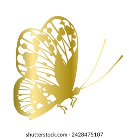 Decorative, winged insect of a golden butterfly. Vector graphics.