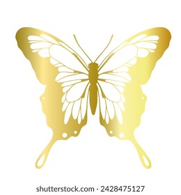 Decorative, winged insect of a golden butterfly. Vector graphics.