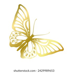 Decorative winged insect of a golden butterfly. Vector graphics.